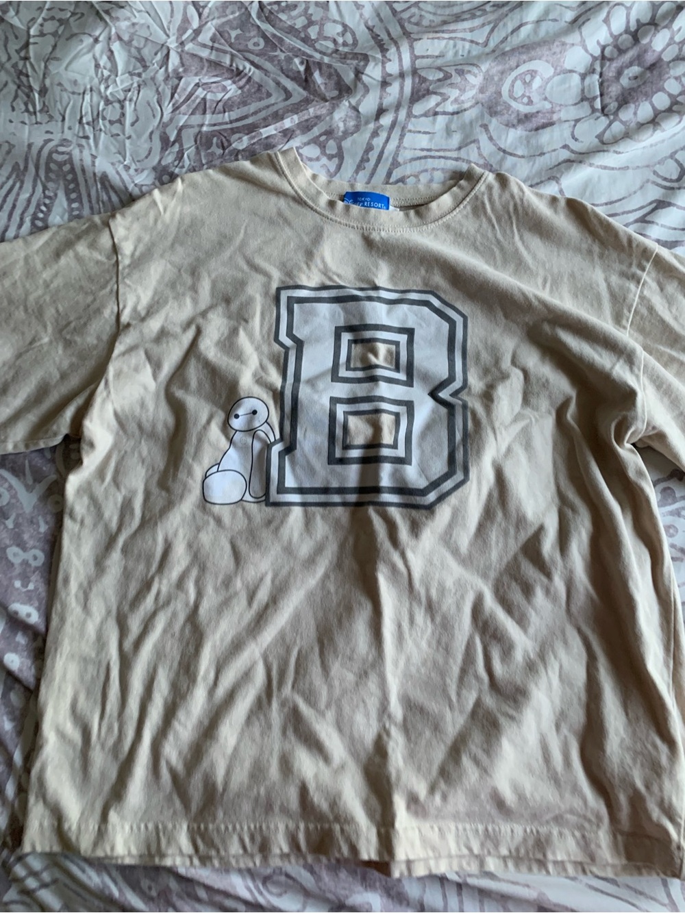 Disney Beige Short Sleeve Tee with Baymax 'B' Graphic